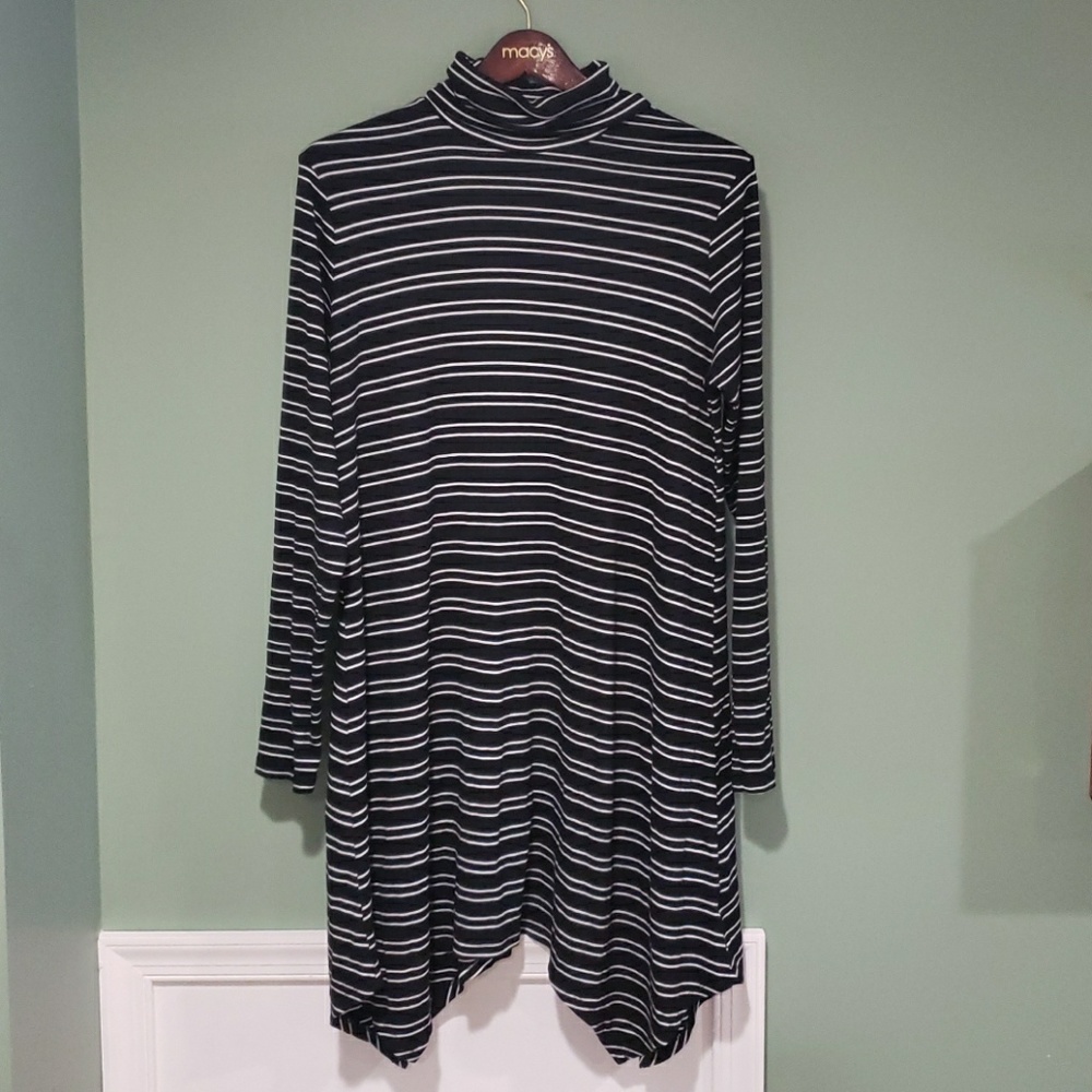 Black and white striped turtle neck shirt dress